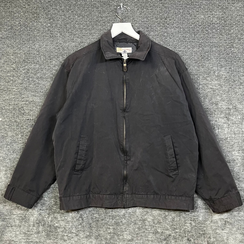 Caribbean Joe Bomber Jacket Men's Black Full Zip Long Sleeve Outerwear - Medium